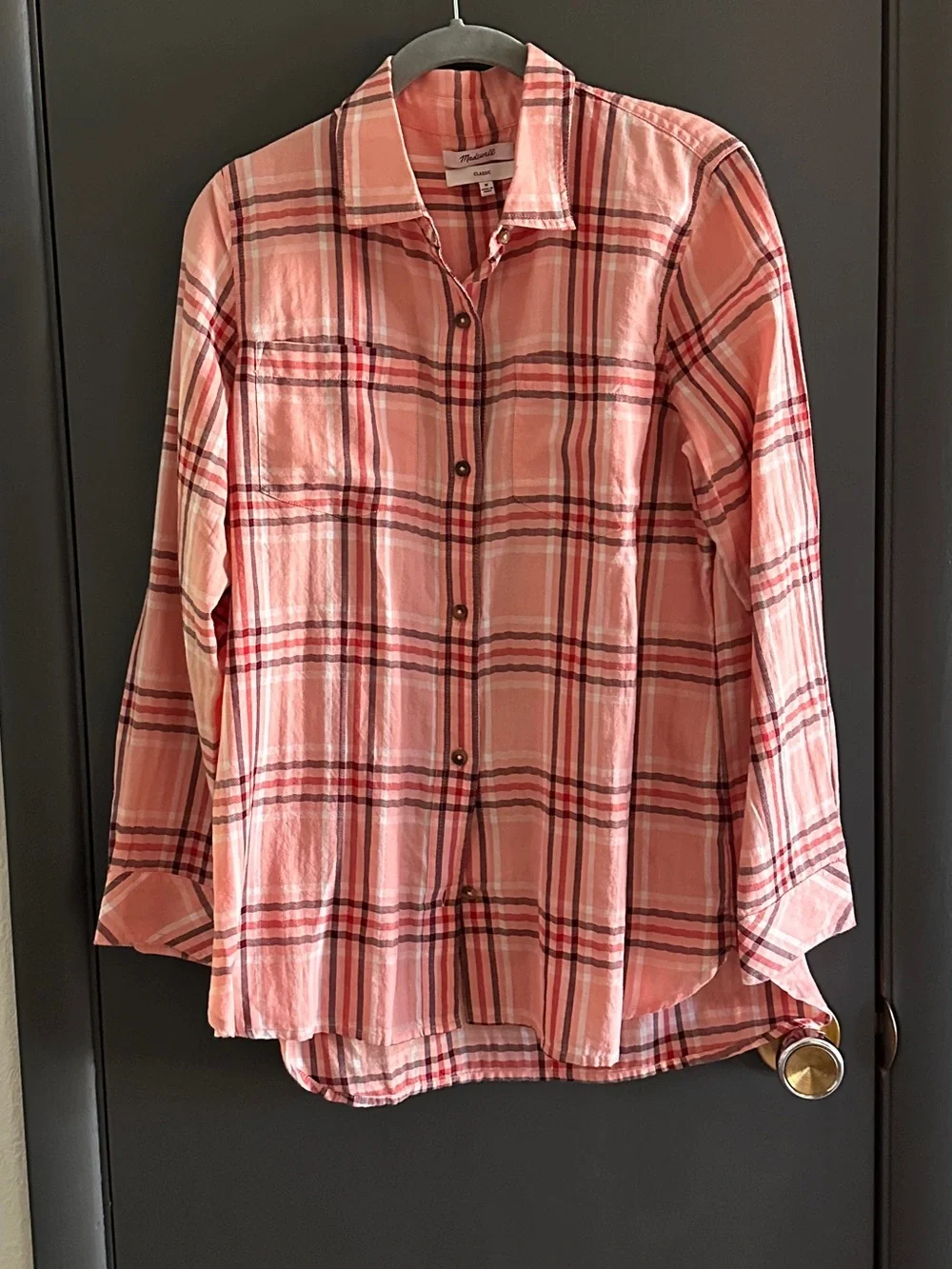 Madewell Classic Pink Plaid Button-Down Shirt Women’s Medium NWT